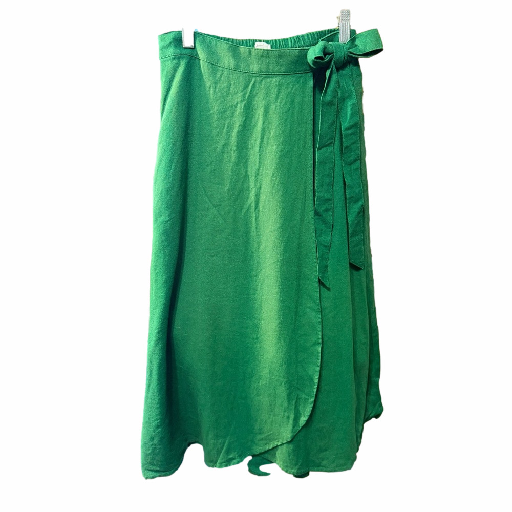 J. Crew Linen Blend Skirt Green Faux Wrap Midi Skirt - Size XS - Picture 1 of 3